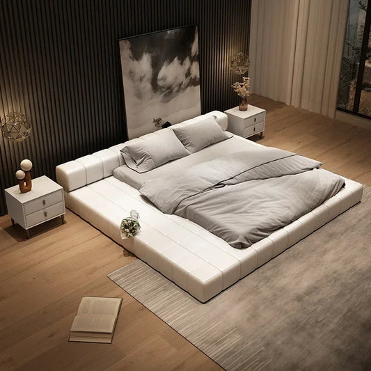 Minimalist Leather Bed Confortable White Small Family Japanese Home Bed