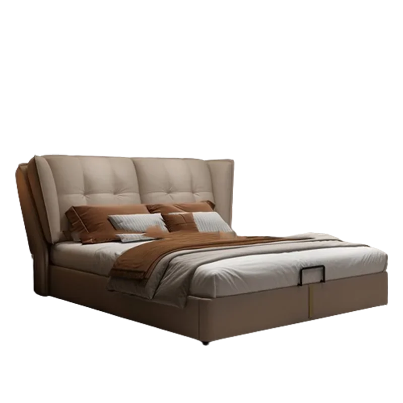 Modern Minimalist Bed Leather Double Bedroom Storage Bed Aesthetic Unique