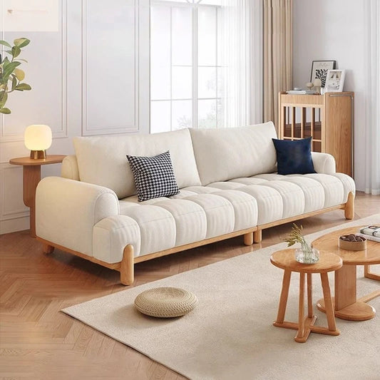 Fabric sofa marshmallow puffs Japanese log style small apartment living room