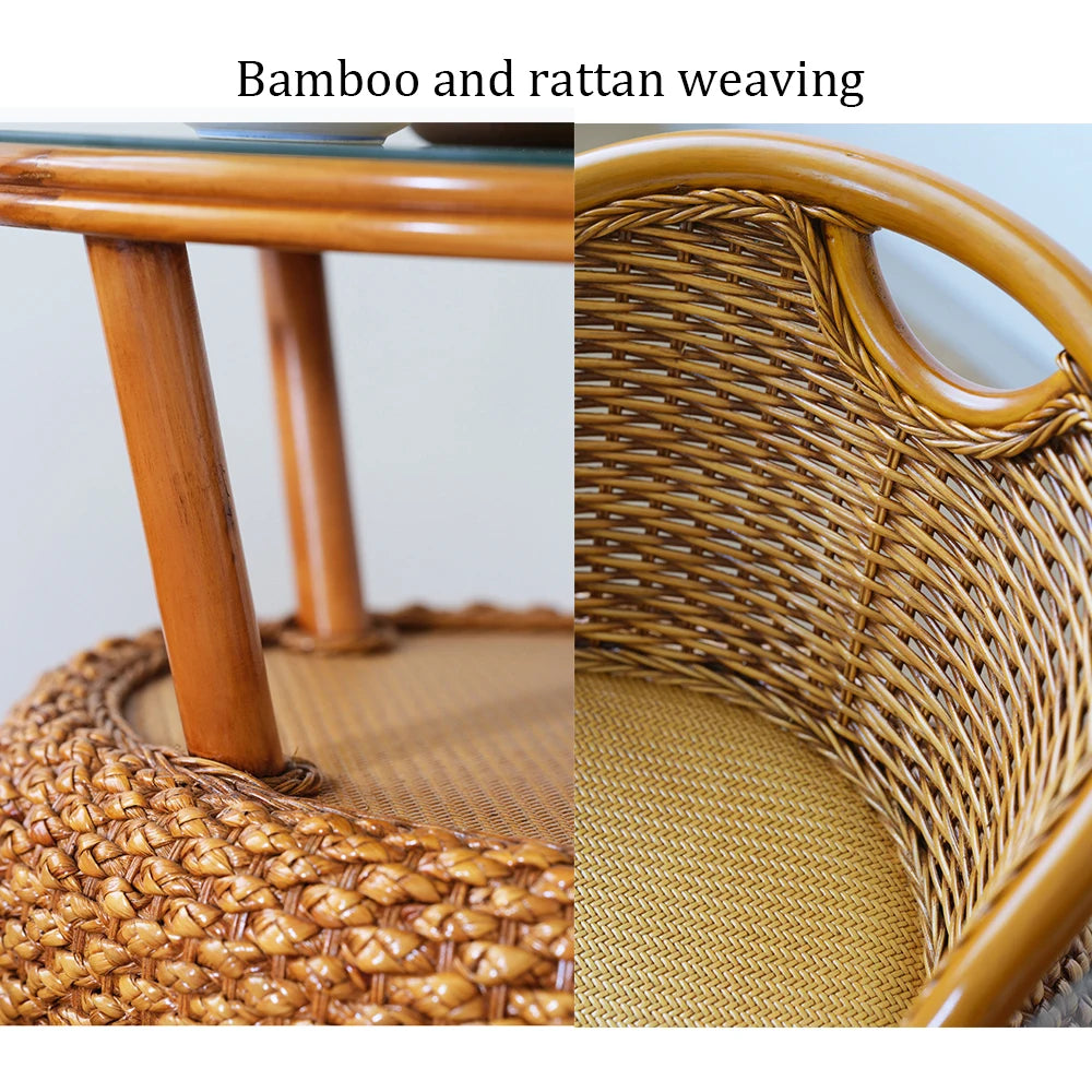 Balcony Small Low Rattan Chair Three Piece Set, Simple Rattan Woven Backrest Chair