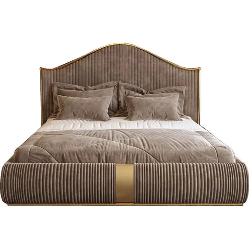 Unique Minimalist Double Bed Decoration Brown Pliable Wooden Double Bed