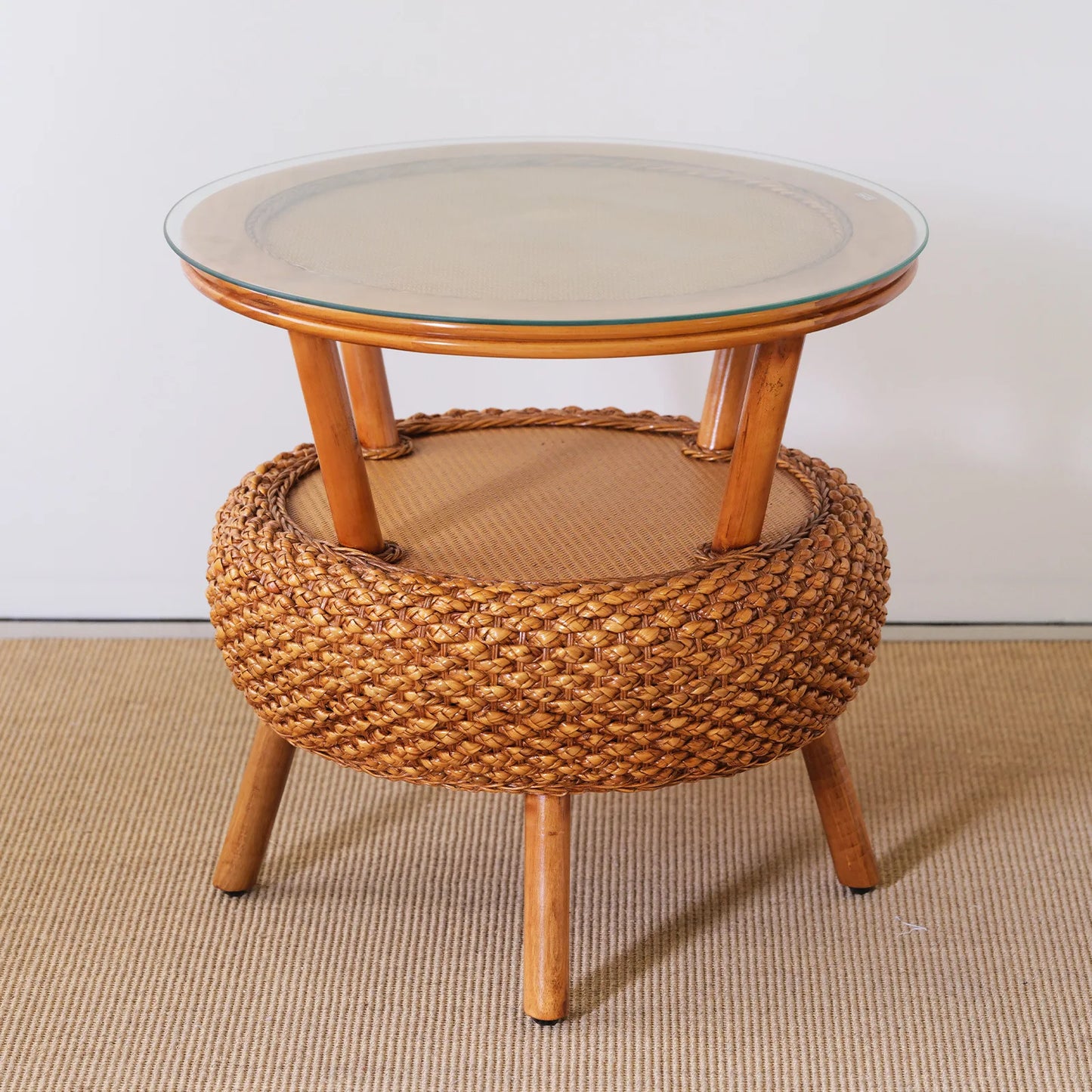Balcony Small Low Rattan Chair Three Piece Set, Simple Rattan Woven Backrest Chair