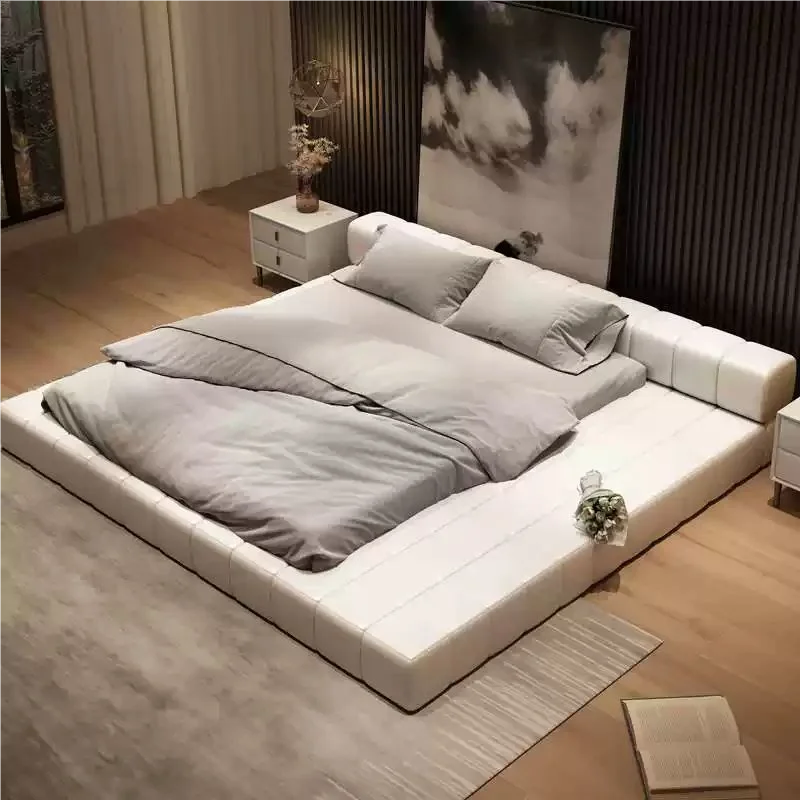 Minimalist Leather Bed Confortable White Small Family Japanese Home Bed