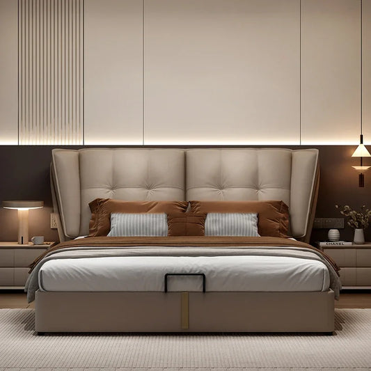 Modern Minimalist Bed Leather Double Bedroom Storage Bed Aesthetic Unique