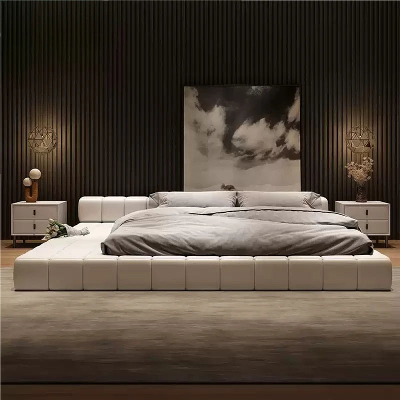 Minimalist Leather Bed Confortable White Small Family Japanese Home Bed