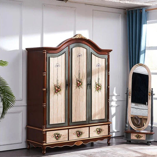 Nordic Vintage Wood Wardrobes Orgnizer Aesthetic Wooden Bedroom Wardrobes