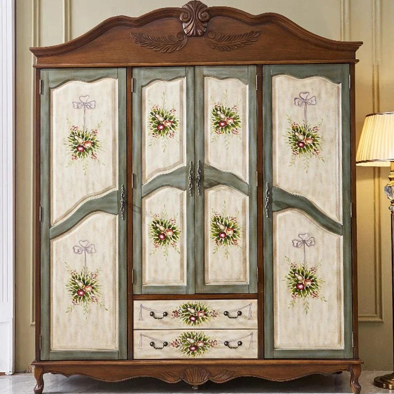 Nordic Vintage Wood Wardrobes Orgnizer Aesthetic Wooden Bedroom Wardrobes