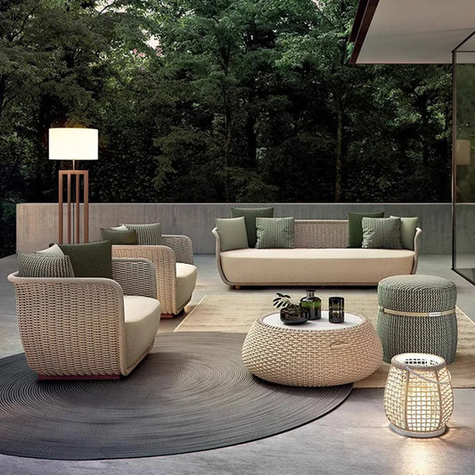 Outdoor Sofa Rattan Three-piece Waterproof Sun Villa Courtyard Garden Furniture Living Room