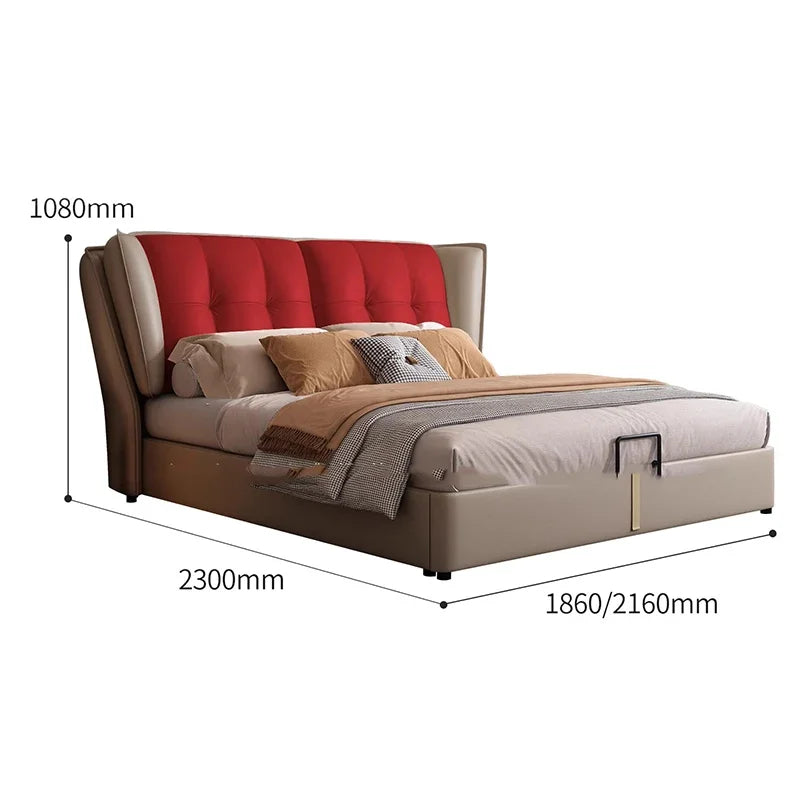 Modern Minimalist Bed Leather Double Bedroom Storage Bed Aesthetic Unique