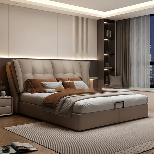 Modern Minimalist Bed Leather Double Bedroom Storage Bed Aesthetic Unique