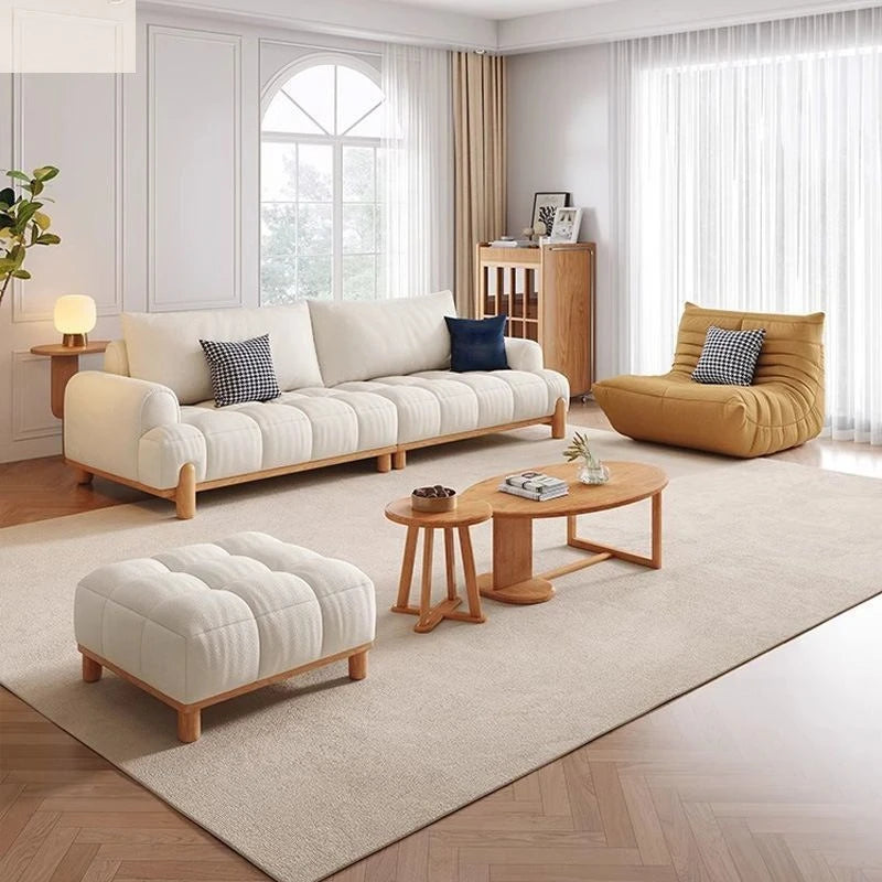Fabric sofa marshmallow puffs Japanese log style small apartment living room