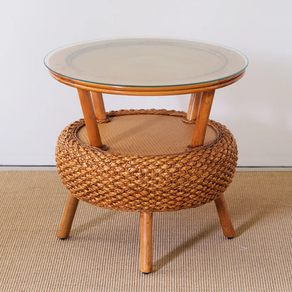 Balcony Small Low Rattan Chair Three Piece Set, Simple Rattan Woven Backrest Chair