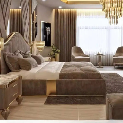 Unique Minimalist Double Bed Decoration Brown Pliable Wooden Double Bed