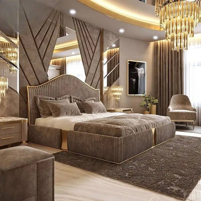Unique Minimalist Double Bed Decoration Brown Pliable Wooden Double Bed