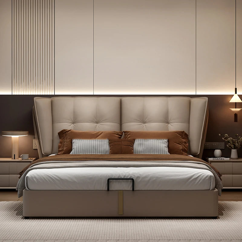 Modern Minimalist Bed Leather Double Bedroom Storage Bed Aesthetic Unique