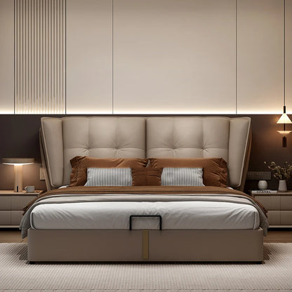 Modern Minimalist Bed Leather Double Bedroom Storage Bed Aesthetic Unique