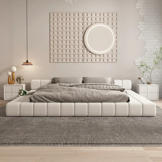 Minimalist Leather Bed Confortable White Small Family Japanese Home Bed