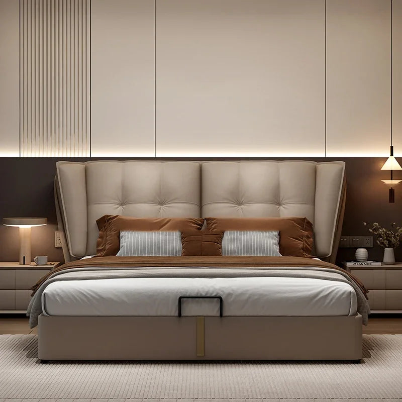 Modern Minimalist Bed Leather Double Bedroom Storage Bed Aesthetic Unique