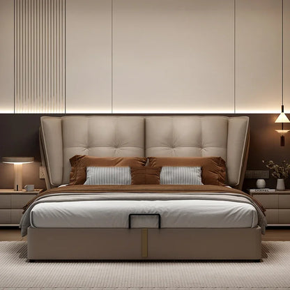 Modern Minimalist Bed Leather Double Bedroom Storage Bed Aesthetic Unique