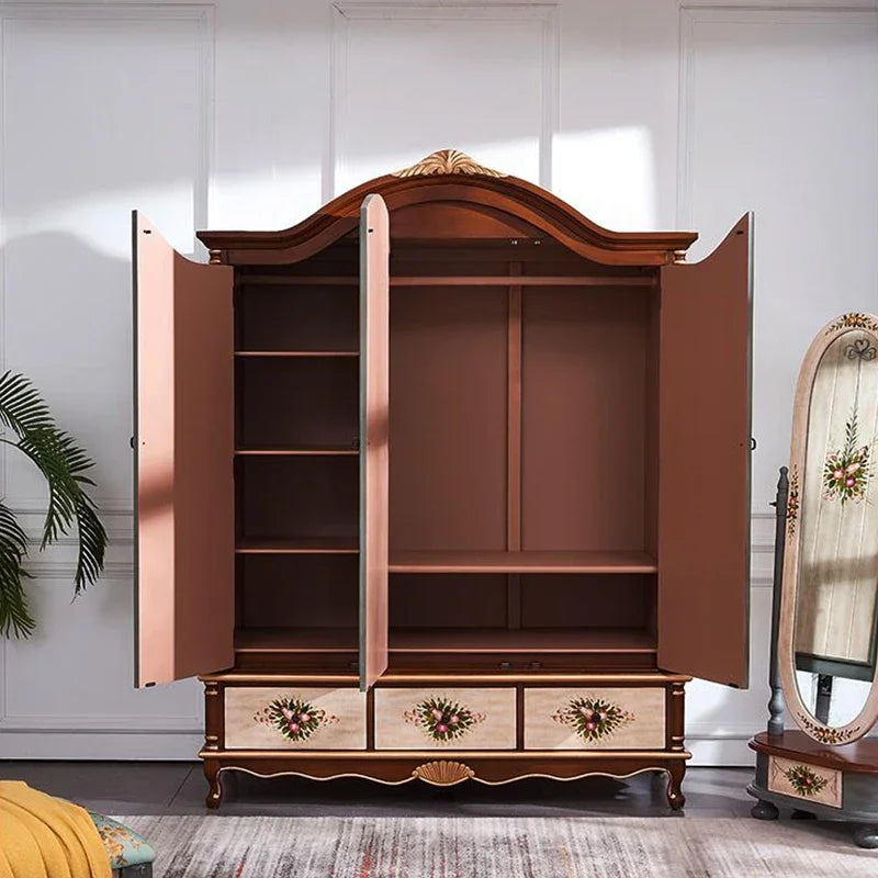 Nordic Vintage Wood Wardrobes Orgnizer Aesthetic Wooden Bedroom Wardrobes